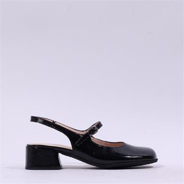 Wonders Bruma Low Heel Slingback - Black Patent
